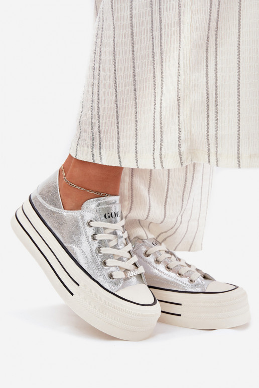 Leer Vrijetijdsschoenen met platform GOE RR2N4108 zilvere kleur