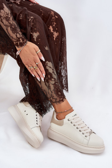 Leer Sneakers model schoenen Dames met platform GOE RR2N4004 beige