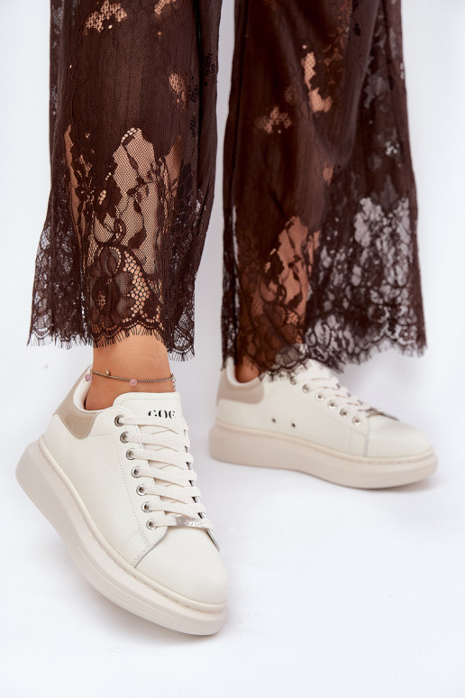 Leer Sneakers model schoenen Dames met platform GOE RR2N4004 beige