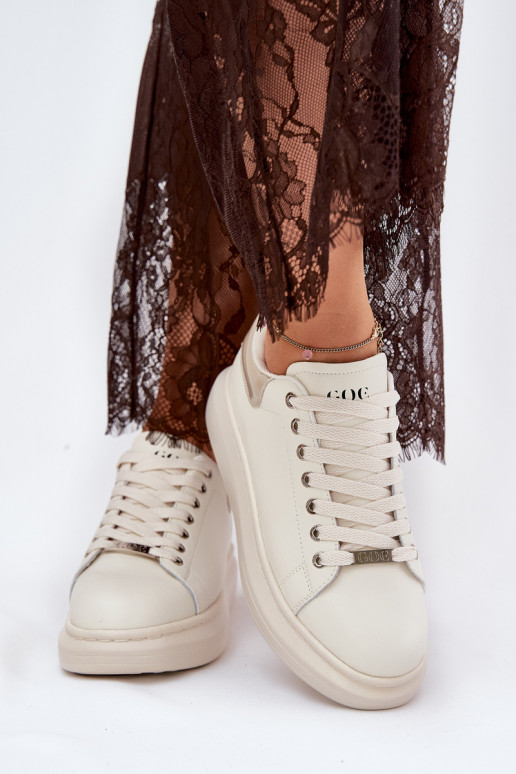 Leer Sneakers model schoenen Dames met platform GOE RR2N4004 beige