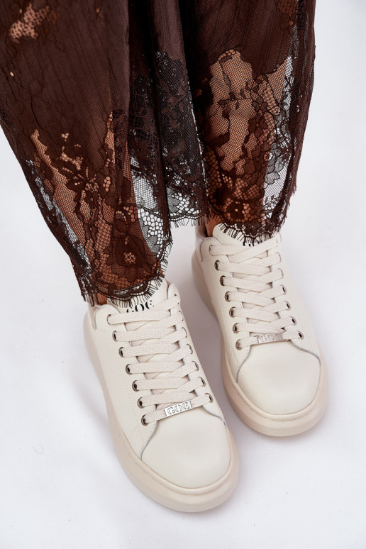 Leer Sneakers model schoenen Dames met platform GOE RR2N4004 beige
