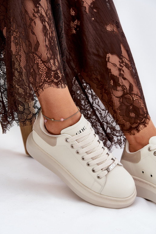 Leer Sneakers model schoenen Dames met platform GOE RR2N4004 beige