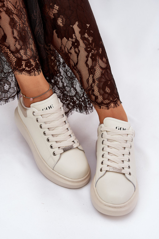Leer Sneakers model schoenen Dames met platform GOE RR2N4004 beige