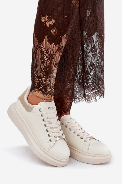 Leer Sneakers model schoenen Dames met platform GOE RR2N4004 beige