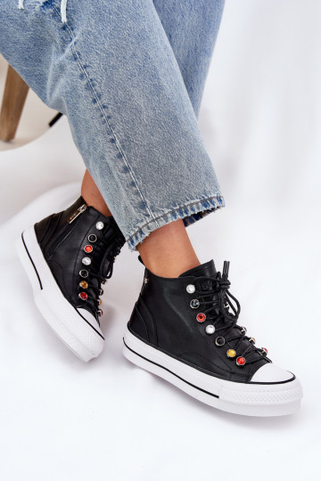 Leren vrouwen casual laarzen met schacht GOE RR2N4101 zwarte kleur