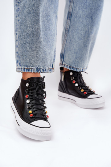 Leren vrouwen casual laarzen met schacht GOE RR2N4101 zwarte kleur 2