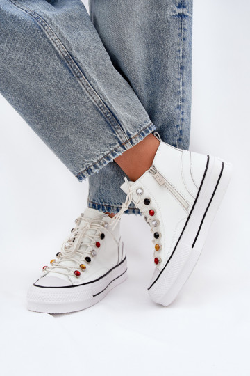Leren vrouwen casual laarzen met schacht GOE RR2N4102 witte kleur 2
