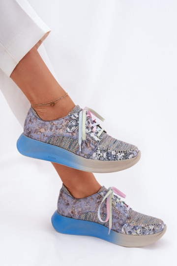 Leer schoenen Sneakers model schoenen Dames met platform Het heeftciejka 06776A-06 blauIn