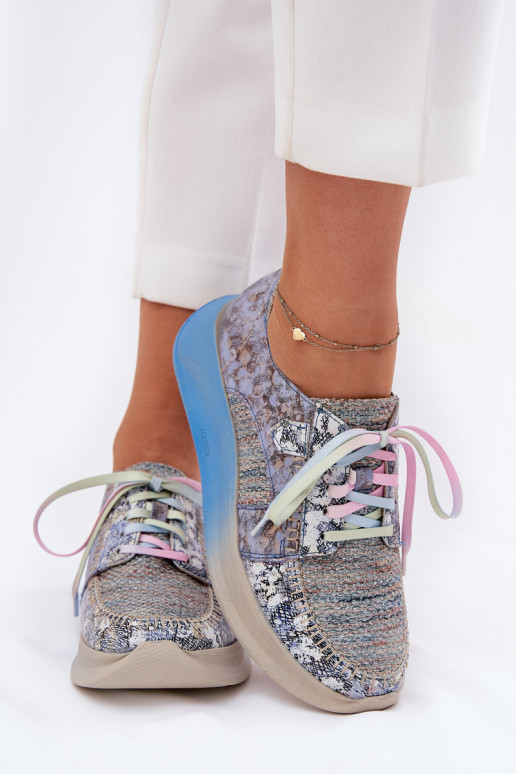 Leer schoenen Sneakers model schoenen Dames met platform Het heeftciejka 06776A-06 blauIn Leer schoenen Sneakers model schoenen Dames met platform Het heeftciejka 06776A-06 blauIn