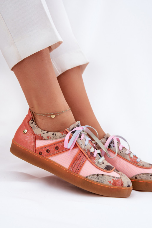 Leer Sneakers model schoenen Dames Het heeftciejka 06840-18 oranje Leer Sneakers model schoenen Dames Het heeftciejka 06840-18 oranje