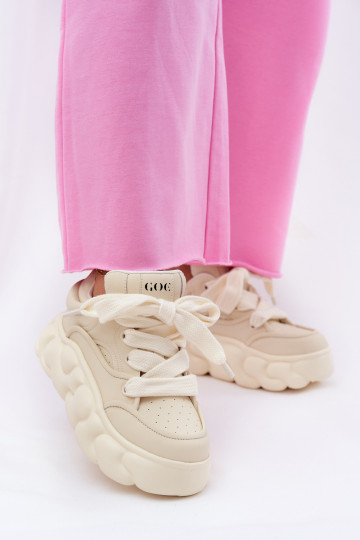 Leren dames sportieve schoenen met platform GOE RR2N4043 zandkleur