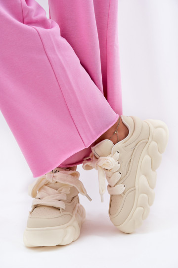 Leren dames sportieve schoenen met platform GOE RR2N4043 zandkleur 2