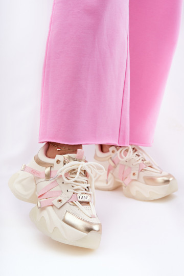 Leer Sneakers model schoenen Dames met trendy massieve zolen GOE RR2N4031 beige