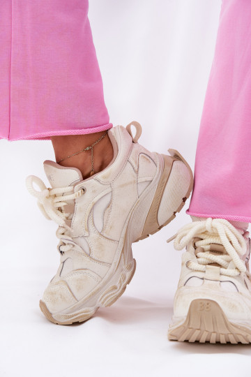 Leren dames sportieve schoenen GOE RR2N4037 zandkleur 2