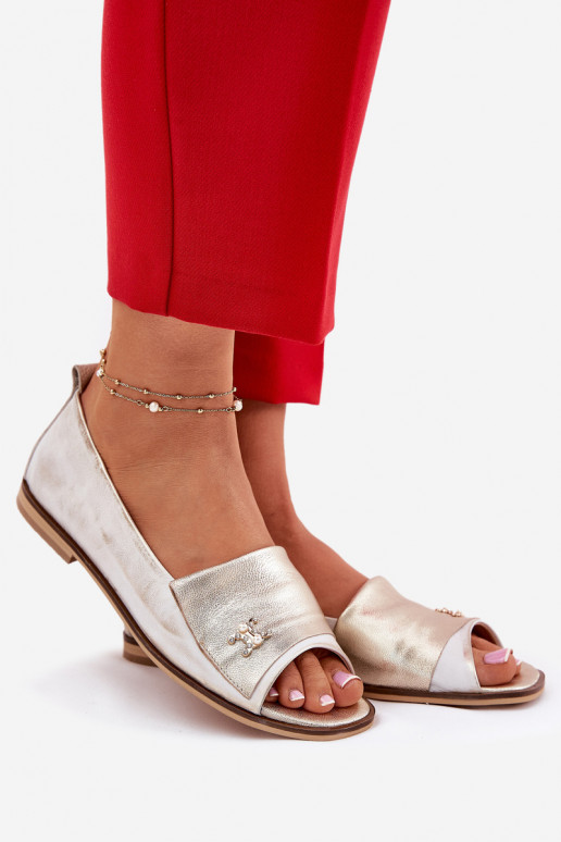 Leer Elegante stijl BallerinasOdkrytymi Palcami Zazoo 1865 gouden kleur Przecierany