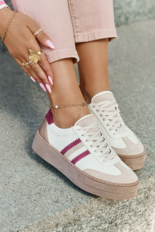 Leer Sneakers model schoenen Dames met platform Zazoo N1234 beige-bordeaux Leer Sneakers model schoenen Dames met platform Zazoo N1234 beige-bordeaux