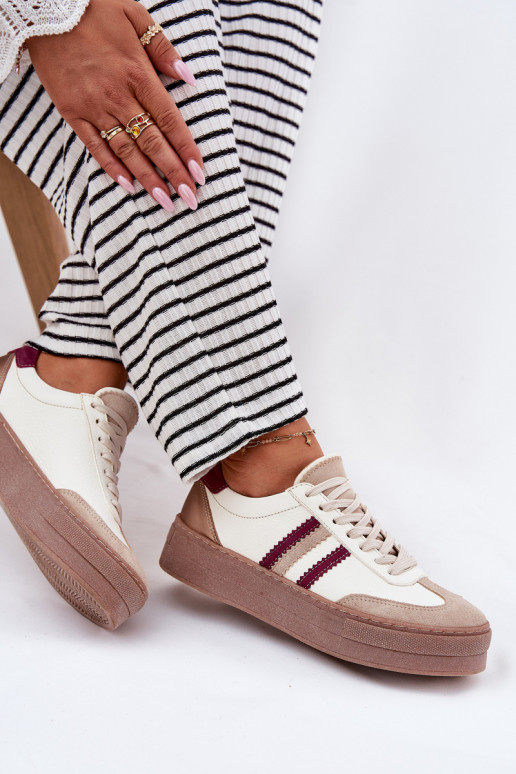 Leer Sneakers model schoenen Dames met platform Zazoo N1234 beige-bordeaux Leer Sneakers model schoenen Dames met platform Zazoo N1234 beige-bordeaux