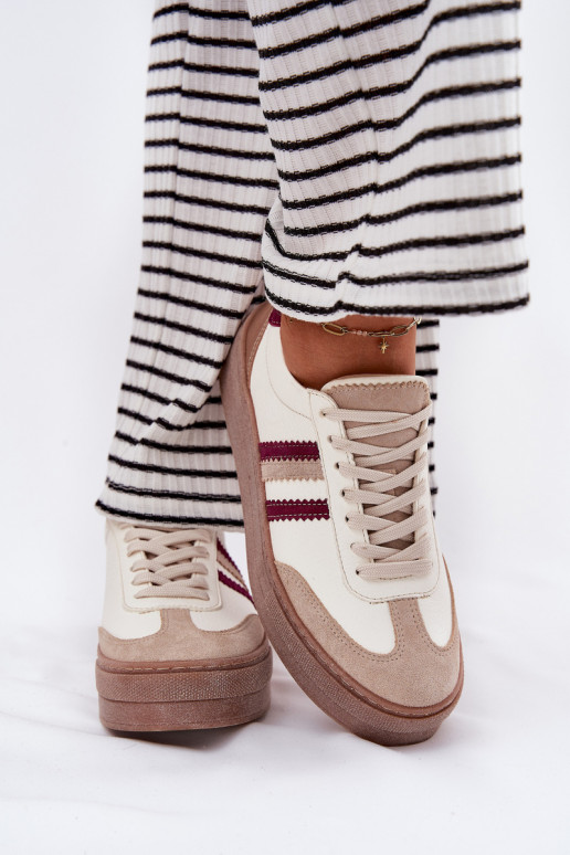 Leer Sneakers model schoenen Dames met platform Zazoo N1234 beige-bordeaux Leer Sneakers model schoenen Dames met platform Zazoo N1234 beige-bordeaux