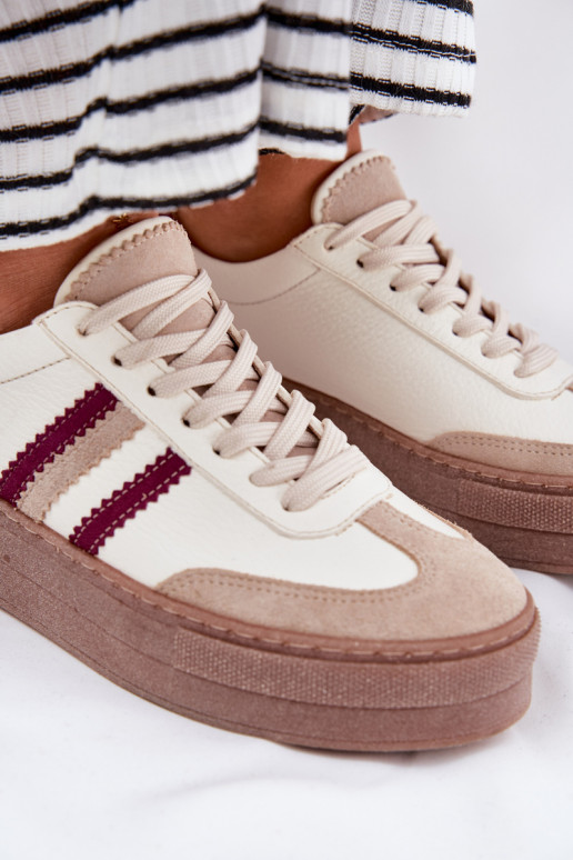 Leer Sneakers model schoenen Dames met platform Zazoo N1234 beige-bordeaux Leer Sneakers model schoenen Dames met platform Zazoo N1234 beige-bordeaux