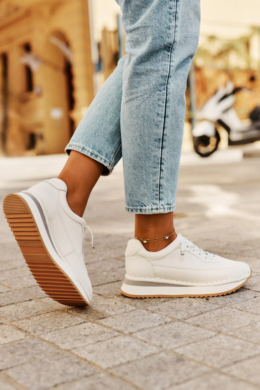 Leer Sneakers model schoenen Dames met platform Big Star RR274A333 Initte kleur Leer Sneakers model schoenen Dames met platform Big Star RR274A333 Initte kleur