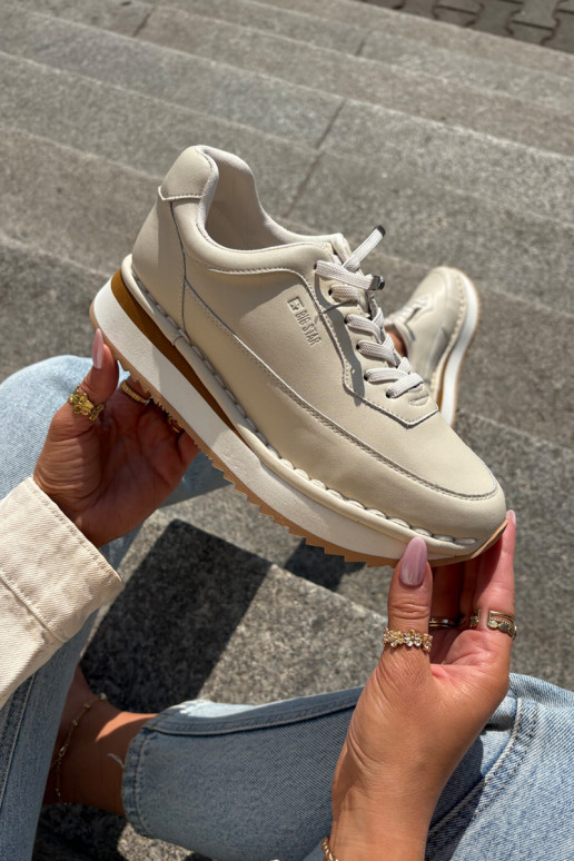 Leer Sneakers model schoenen Dames met platform Big Star RR274A334 beige Leer Sneakers model schoenen Dames met platform Big Star RR274A334 beige