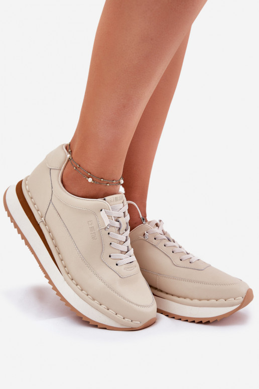 Leer Sneakers model schoenen Dames met platform Big Star RR274A334 beige Leer Sneakers model schoenen Dames met platform Big Star RR274A334 beige