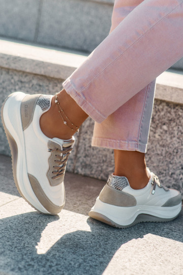 Suede sneakers voor dames met platform Big Star RR274A344 HI-POLY SYSTEM zandkleurig