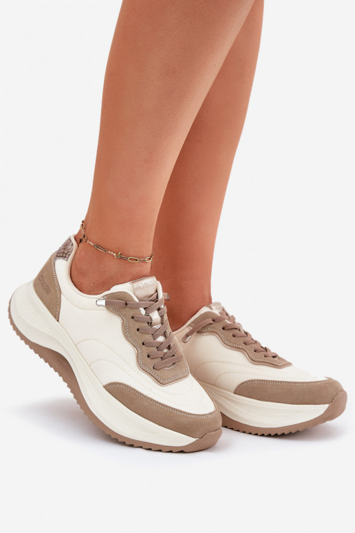 van suède Sneakers model schoenen Dames met platform Big Star RR274A344 HI-POLY SYSTEM beige van suède Sneakers model schoenen Dames met platform Big Star RR274A344 HI-POLY SYSTEM beige
