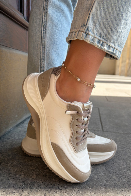 van suède Sneakers model schoenen Dames met platform Big Star RR274A344 HI-POLY SYSTEM beige van suède Sneakers model schoenen Dames met platform Big Star RR274A344 HI-POLY SYSTEM beige