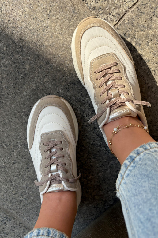 van suède Sneakers model schoenen Dames met platform Big Star RR274A344 HI-POLY SYSTEM beige van suède Sneakers model schoenen Dames met platform Big Star RR274A344 HI-POLY SYSTEM beige