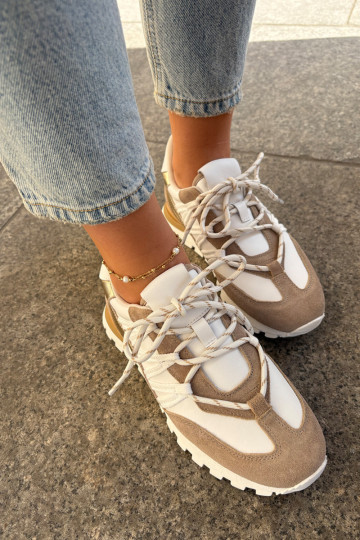 Leer schoenen Sneakers model schoenen Dames Artiker 56C1738 beige-gouden kleur