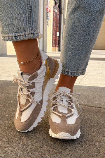 Leer schoenen Sneakers model schoenen Dames Artiker 56C1738 beige-gouden kleur 2