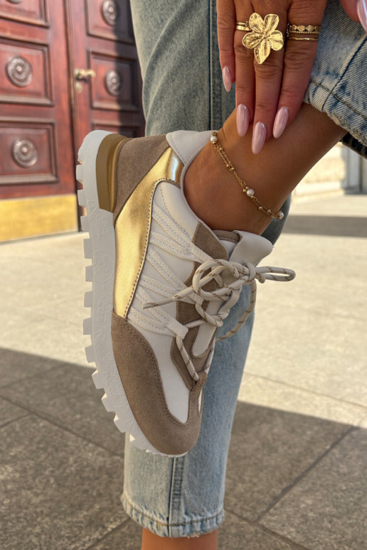 Leer schoenen Sneakers model schoenen Dames Artiker 56C1738 beige-gouden kleur Leer schoenen Sneakers model schoenen Dames Artiker 56C1738 beige-gouden kleur