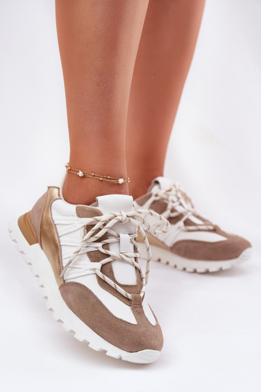 Leer schoenen Sneakers model schoenen Dames Artiker 56C1738 beige-gouden kleur Leer schoenen Sneakers model schoenen Dames Artiker 56C1738 beige-gouden kleur