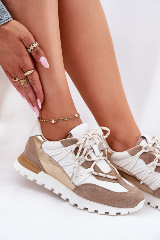 Leer schoenen Sneakers model schoenen Dames Artiker 56C1738 beige-gouden kleur Leer schoenen Sneakers model schoenen Dames Artiker 56C1738 beige-gouden kleur