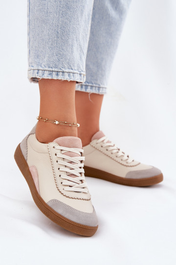 Lederen sneakers voor dames Zazoo N1220 zandkleurig