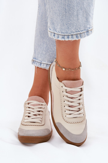 Lederen sneakers voor dames Zazoo N1220 zandkleurig 2