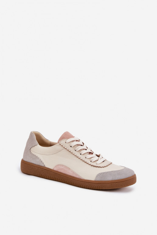 Leer Sneakers model schoenen Dames Zazoo N1220 beige