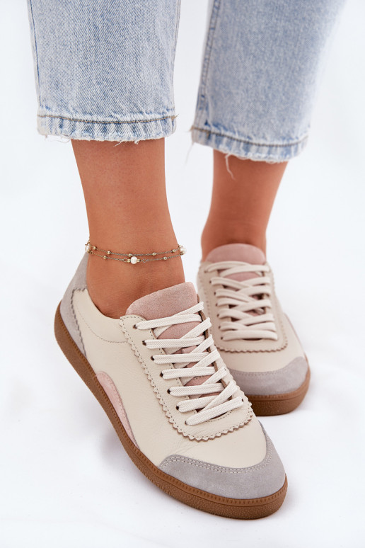 Leer Sneakers model schoenen Dames Zazoo N1220 beige