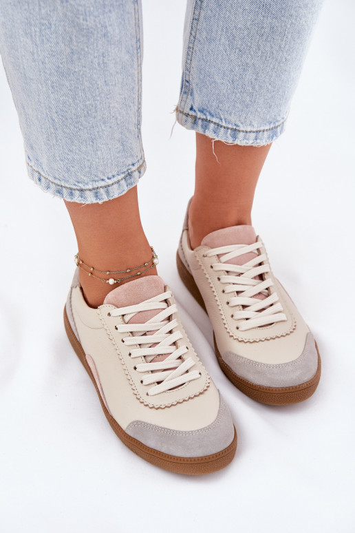 Leer Sneakers model schoenen Dames Zazoo N1220 beige