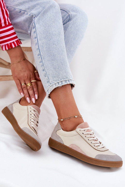 Leer Sneakers model schoenen Dames Zazoo N1220 beige