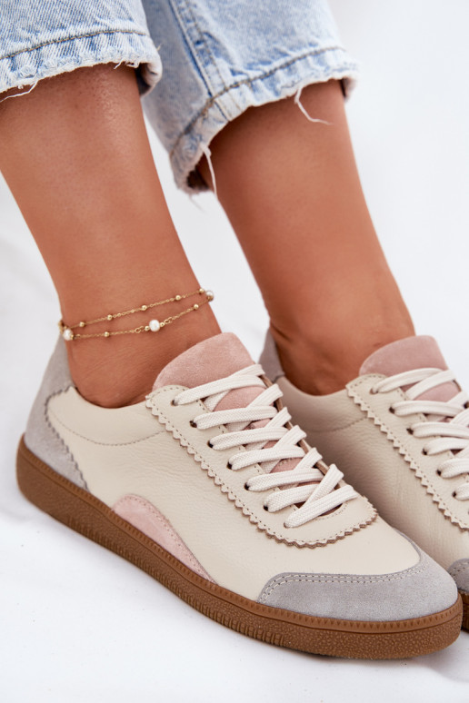 Leer Sneakers model schoenen Dames Zazoo N1220 beige