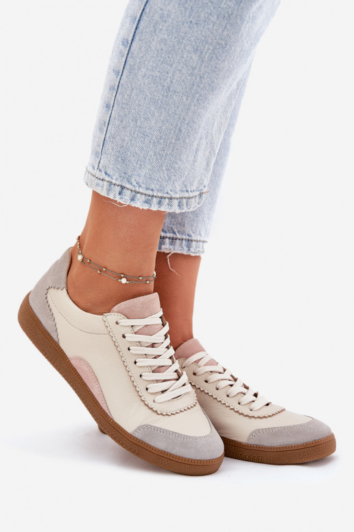 Leer Sneakers model schoenen Dames Zazoo N1220 beige