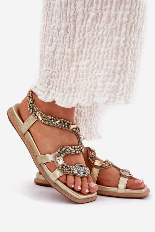 Dames sandalen Met Decoratie met imitatie slangenleer Eko Leer Artiker 56C1362 gouden kleur Dames sandalen Met Decoratie met imitatie slangenleer Eko Leer Artiker 56C1362 gouden kleur