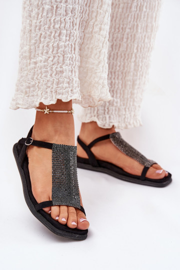 Elegante lage dames sandalen met glanzende details Artiker 56C1370 zwart 2