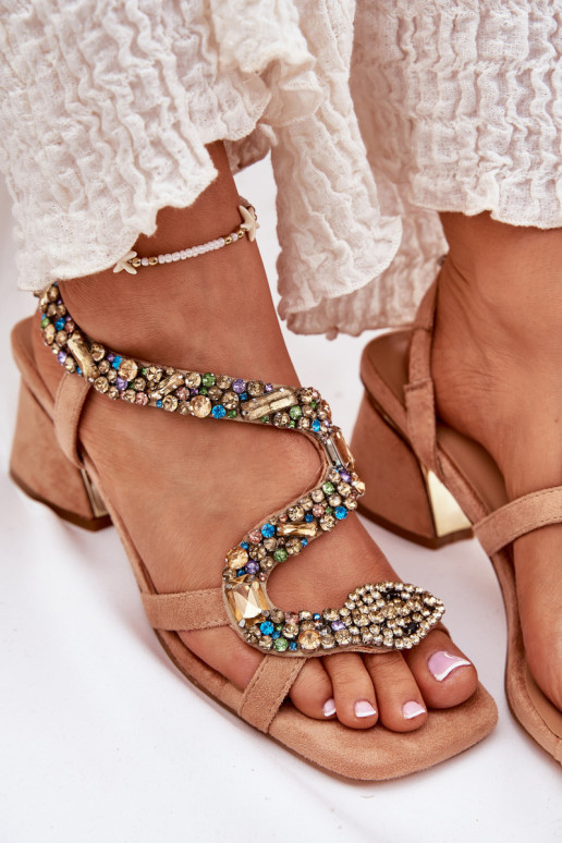 Damessandalen met hoge hakken met glanzende gaten Artiker 56C1377 beige