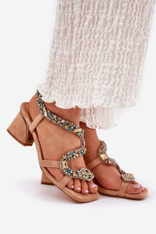 Damessandalen met hoge hakken met glanzende gaten Artiker 56C1377 beige