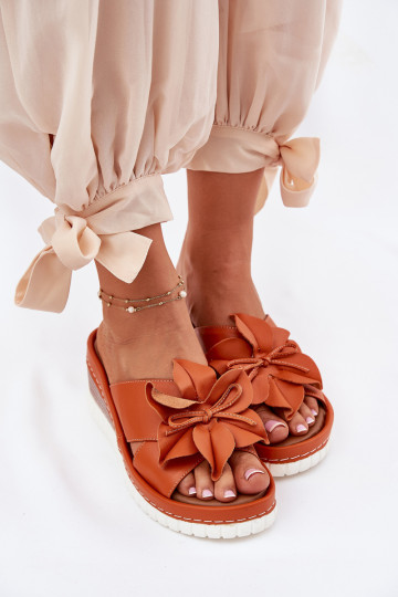 Leren pantoffels Dames Op de INig Met sierlijk Een bloem Artiker 52C0505 oranje