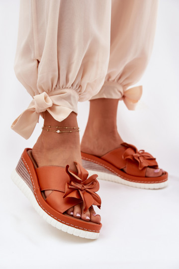 Leren pantoffels Dames Op de INig Met sierlijk Een bloem Artiker 52C0505 oranje 2