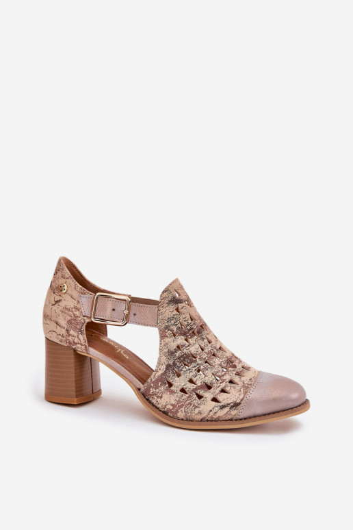 Dames Leer OpengeInerkte laarzen Het heeftciejka 04962-43 beige-gouden kleur